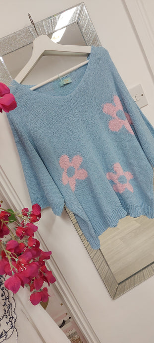 Abbi baby blue flower knit