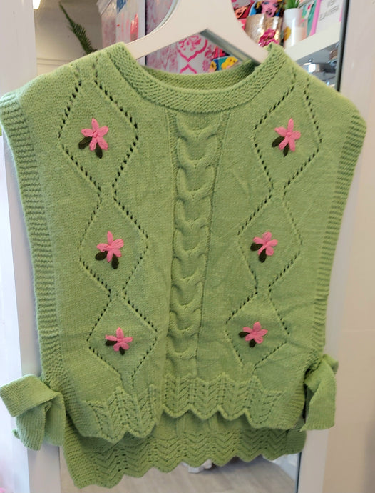 Abbi green embroidered floral vest