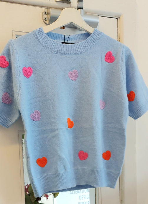 Abbi baby blue hearts knit top