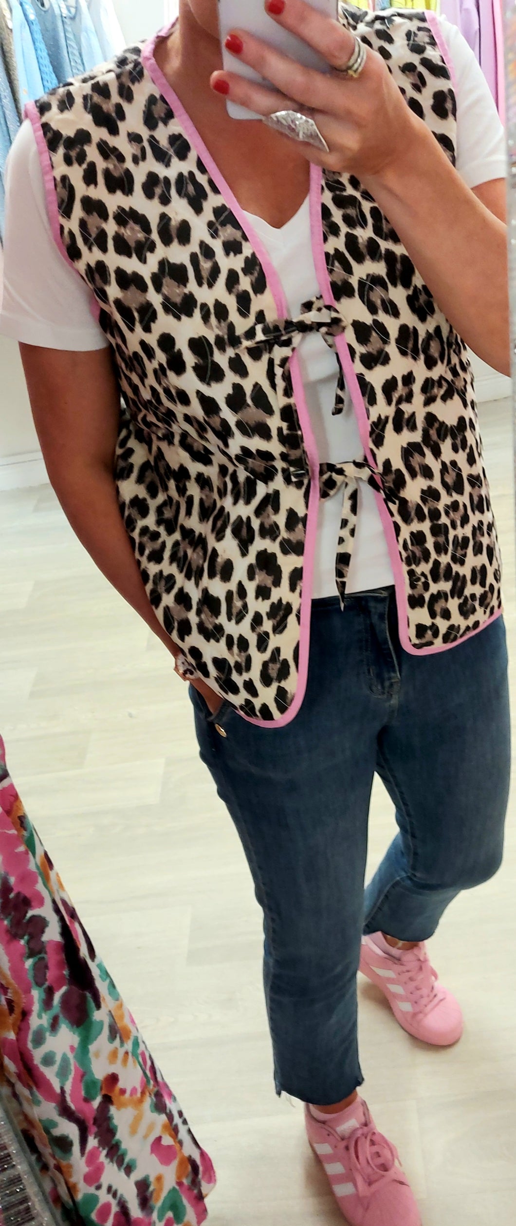 Animal print pink trim vest top