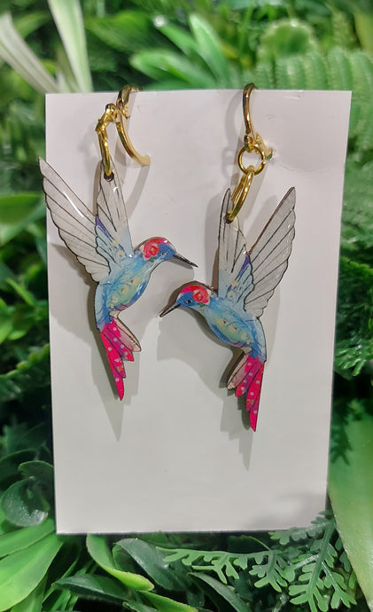 Humming bird hand painted earrings