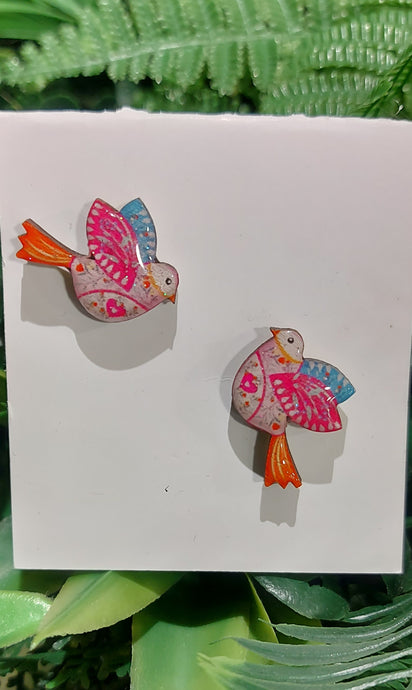 Hand painted birds earrings