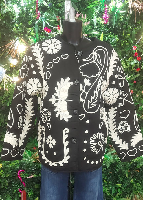 A kiki black padded love embroidered jacket