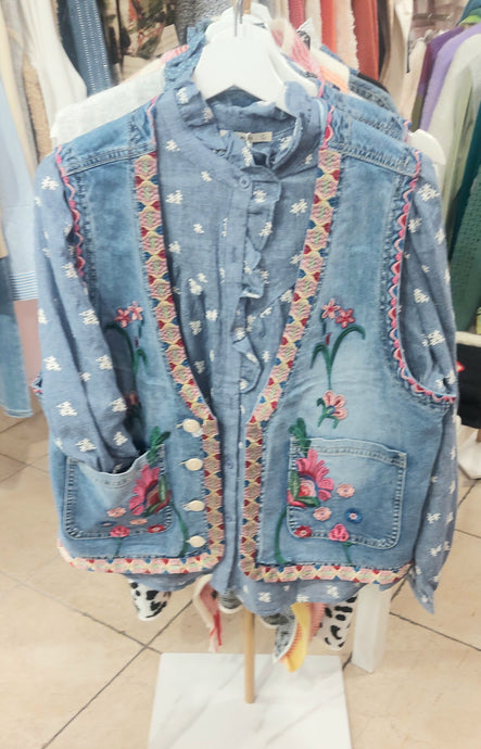 Kiko denim embroidery waistcoat