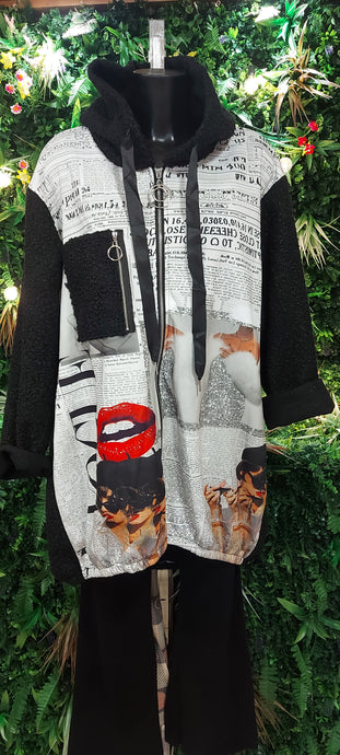 Kiko long print cosy hooded coat