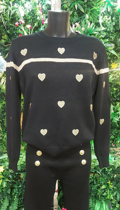 Kiki gold hearts black sweater