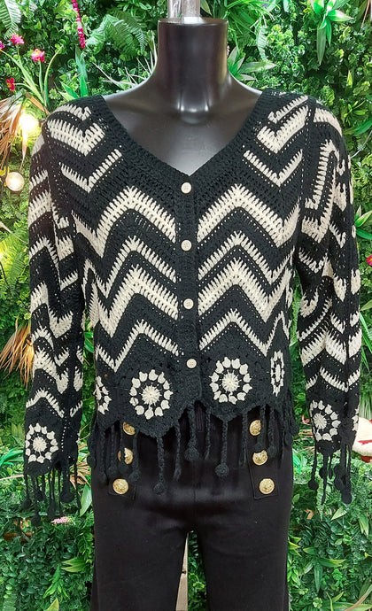 Kiko ziggi zag v neck crochet cardi top