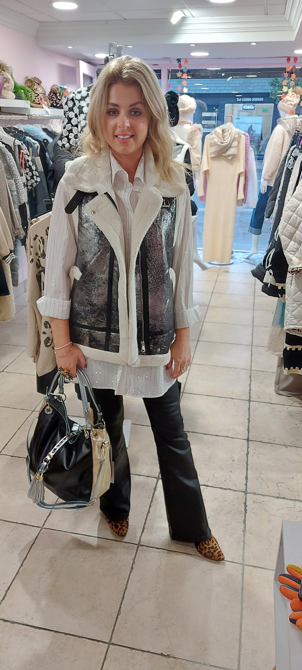 Ally metallic silver avaiator furry gilet