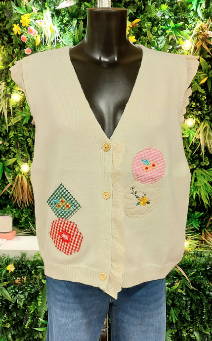 Annie pretty patch lace trim cardi vest