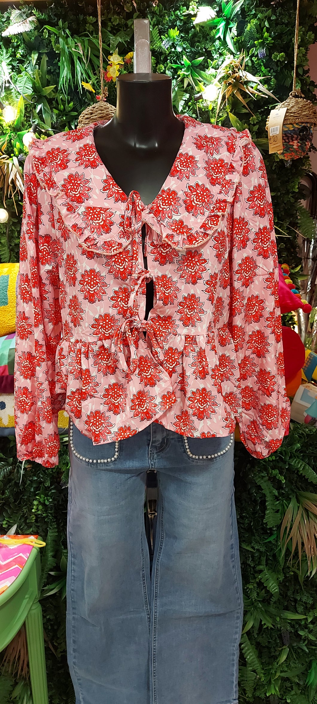 Fifi flowers tie blouse
