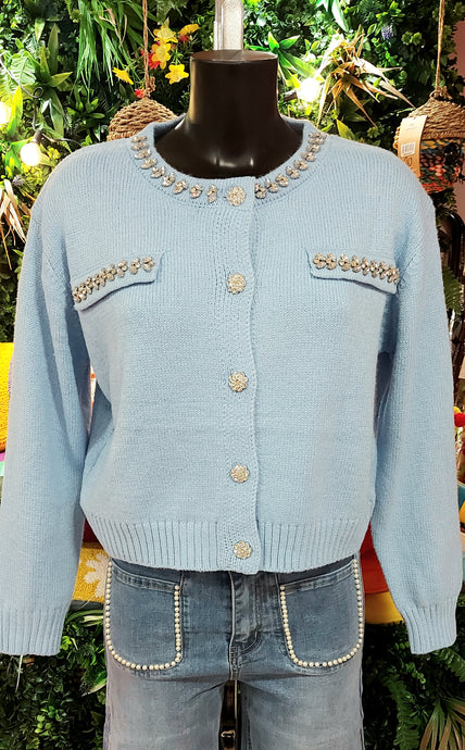 Cici powder blue buttons cardi