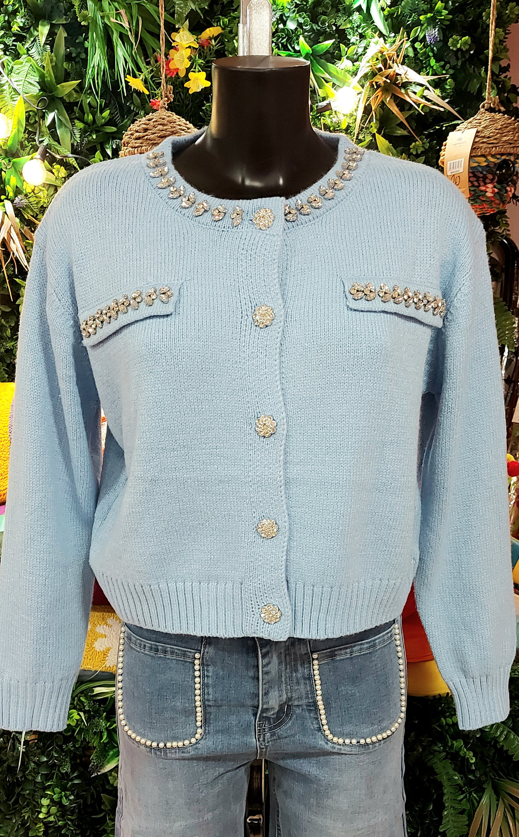 Cici powder blue buttons cardi