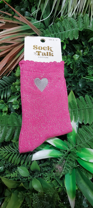 Fushia glitter heart socks