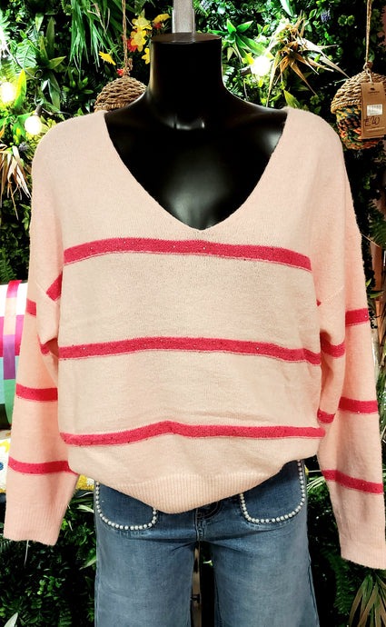 Kiki v neck glitter stripe knit jumper