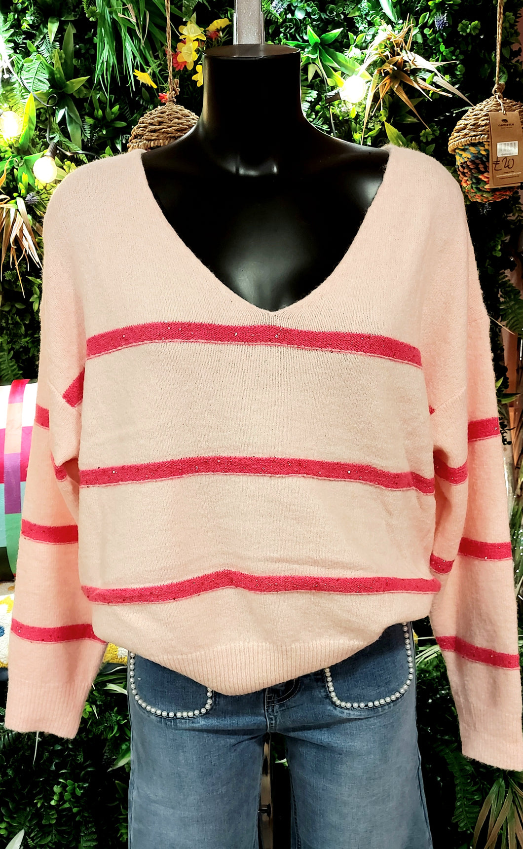 Kiki v neck glitter stripe knit jumper