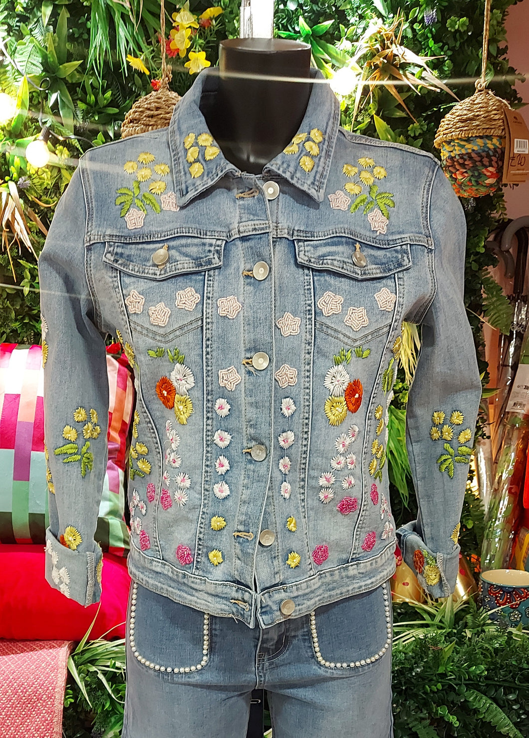 Floral embroidered denim jacket