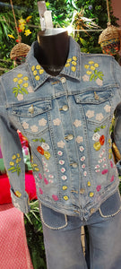 Floral embroidered denim jacket
