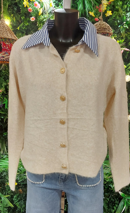 Lily biege stripe collar cardigan