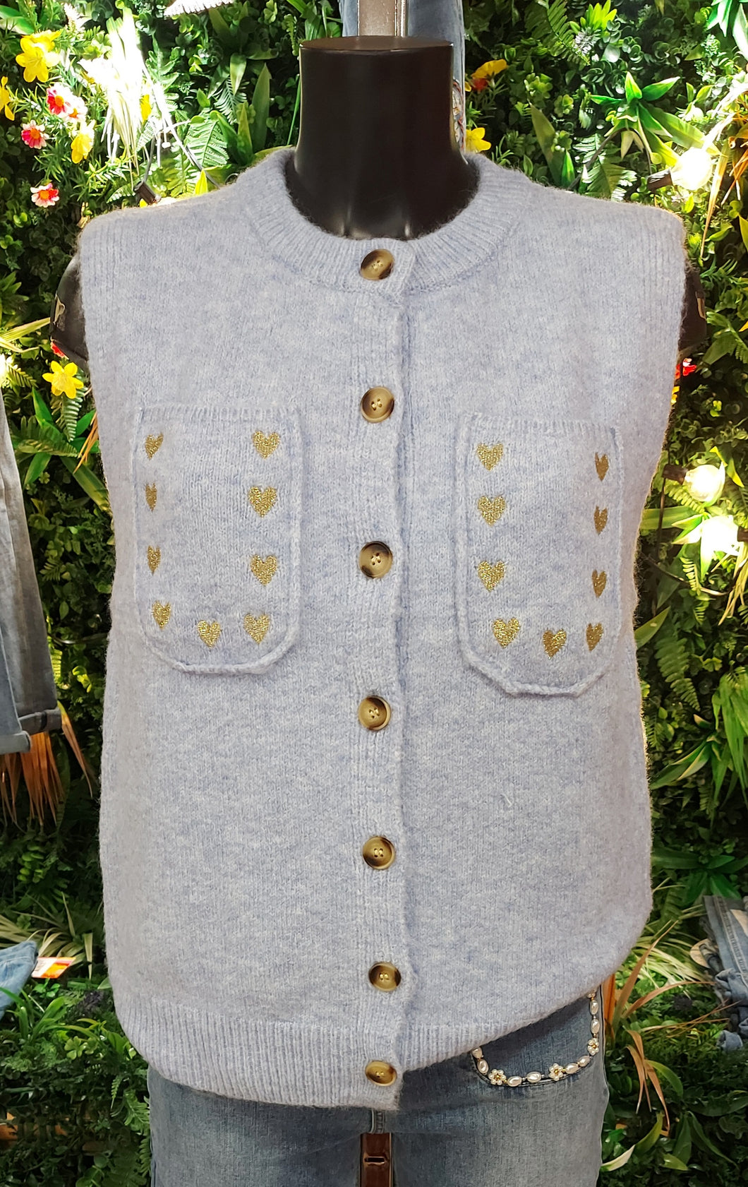 Bibi baby blue hearts knit vest