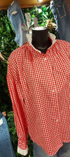 Load image into Gallery viewer, Bibi red checked frill neck blouse