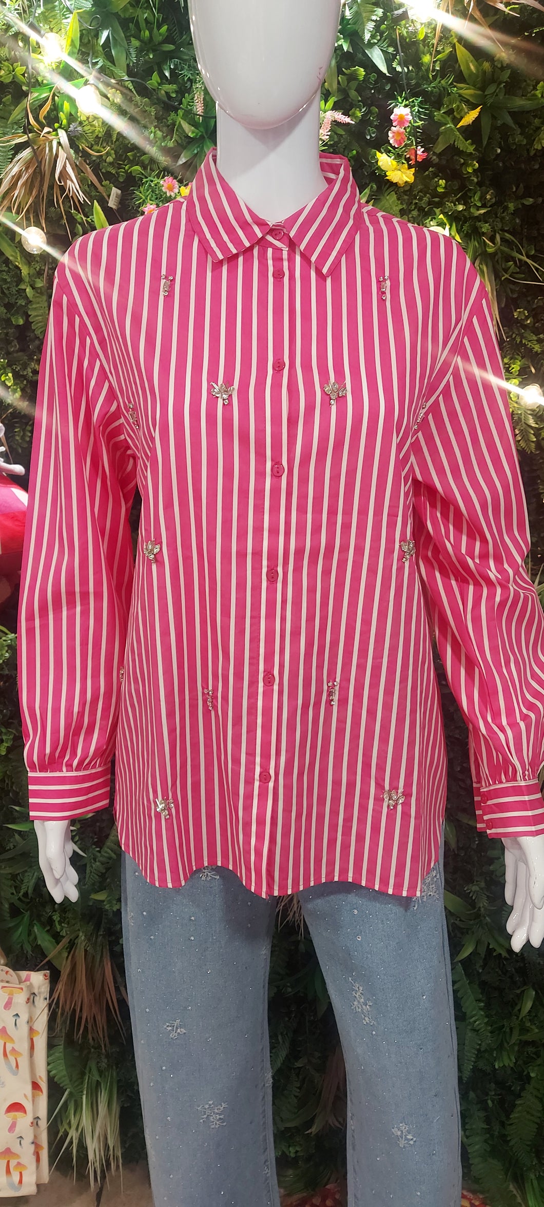 Fifi fushia stripe diamante blouse