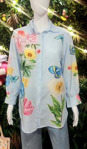Fifi flowers striped blouse