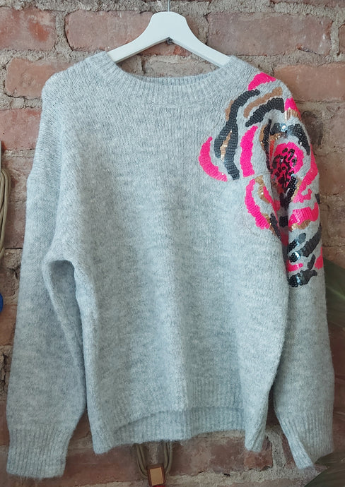 Heidi dove grey knit sequin sweater