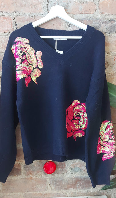 Heidi navy sequin knit sweater