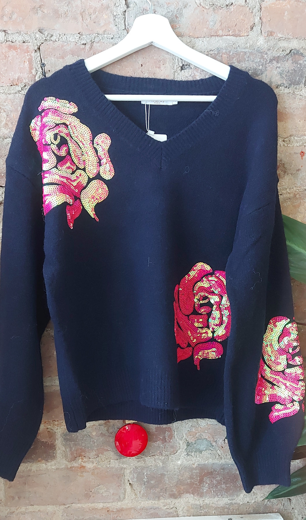 Heidi navy sequin knit sweater