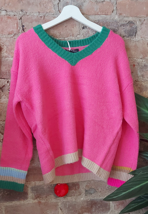 Heidi pink contrast knit sweater