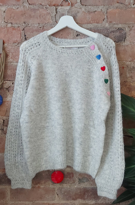 Heidi dive grey hearts sweater