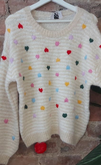 Heidi hearts cream stripe knit sweater