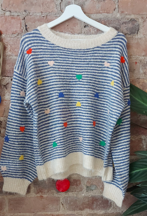 Heidi navy stripe knit heart sweater