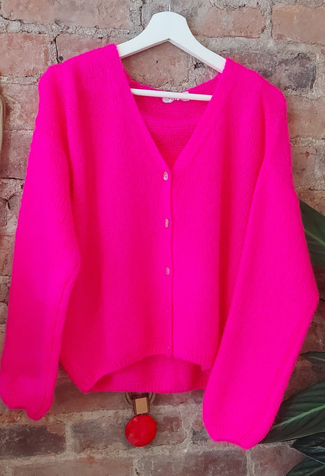 Heidi neon fushia jnit round neck cardigan