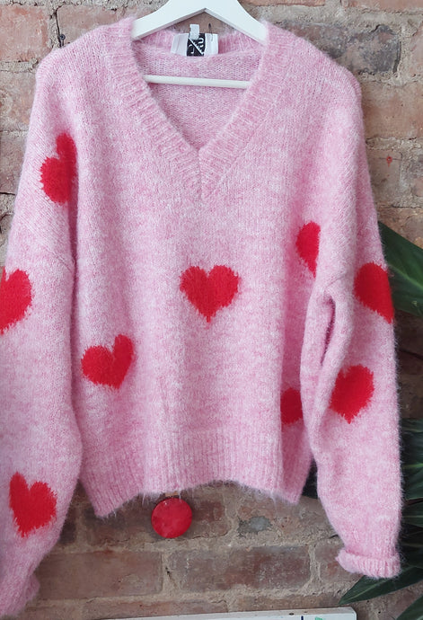 Heidi pink heart knit sweater