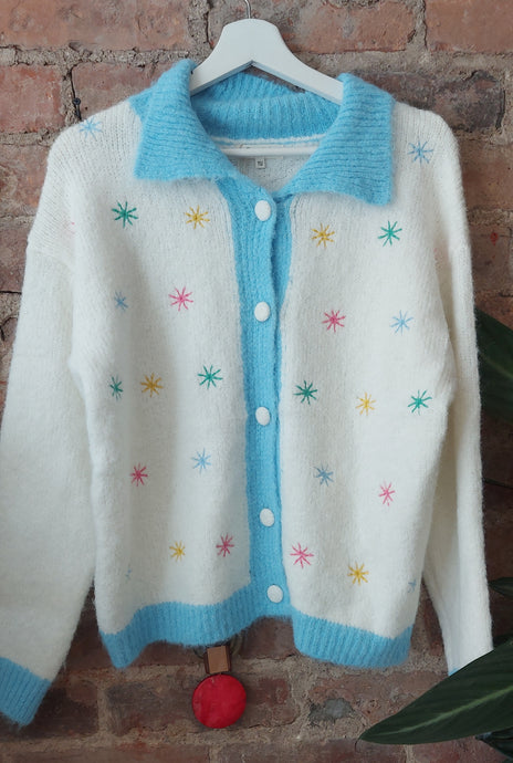 Heidi blue embroidered knit cardigan