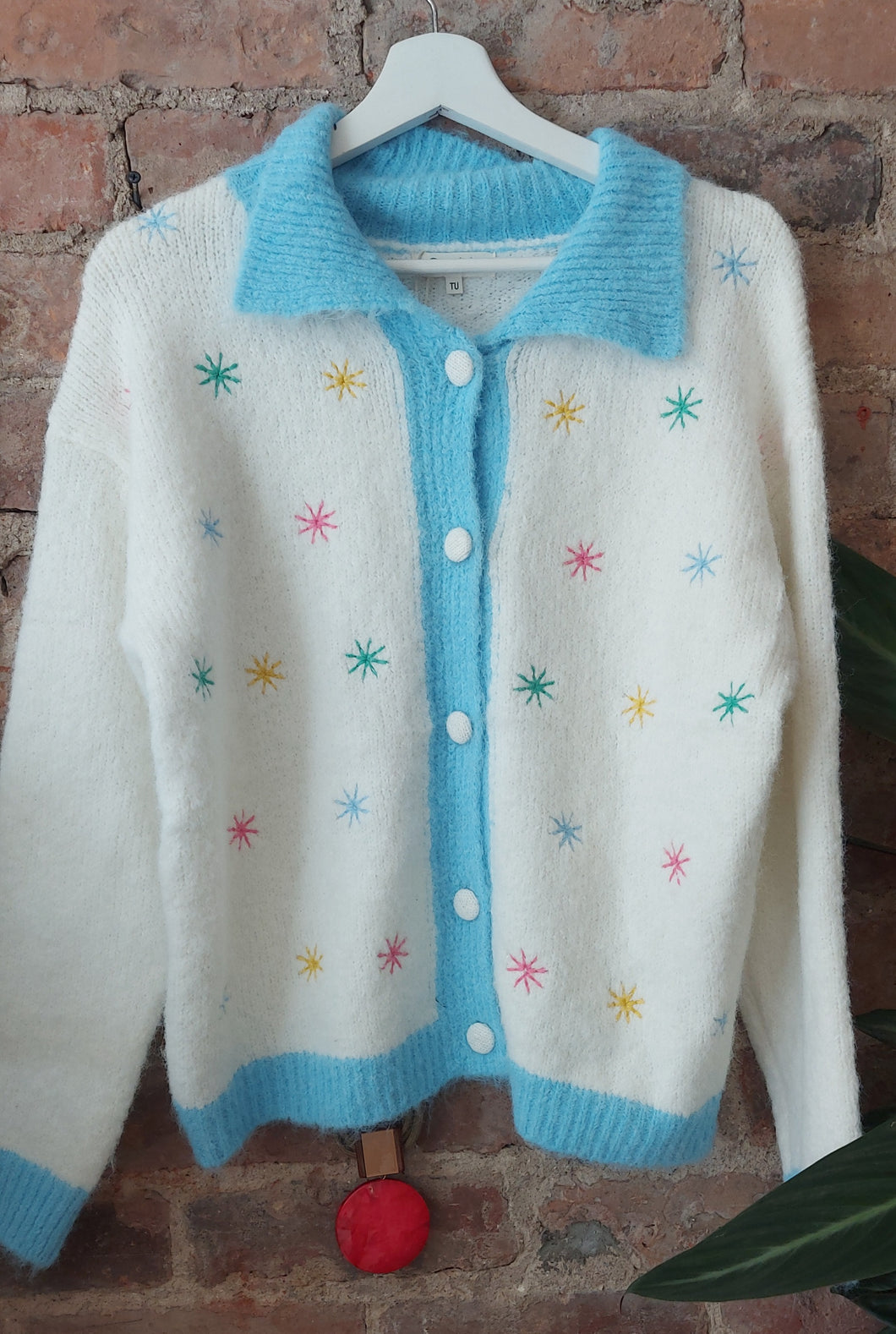 Heidi blue embroidered knit cardigan
