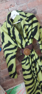 Heidi green and black felt long zebra coat