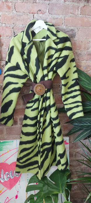 Heidi green and black felt long zebra coat