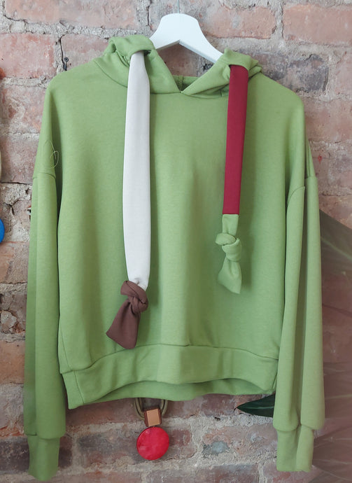 Heidi lime green contrast tie hoodie