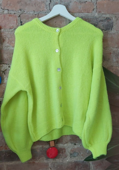 Heidi neon lime knit round neck cardigan