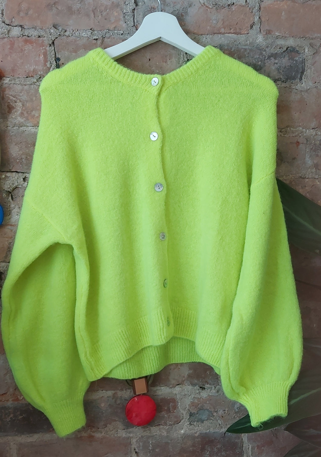Heidi neon lime knit round neck cardigan
