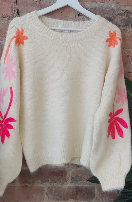 Heidi embroidered off white knit soft sweater