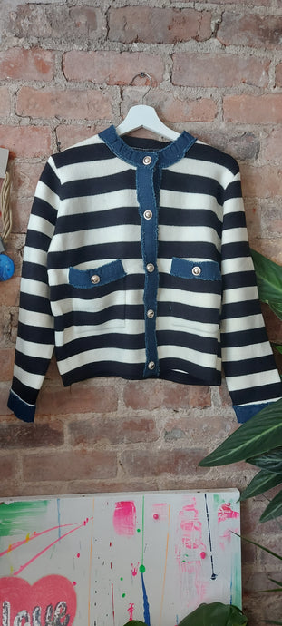 Sasha stripe denim trim cardigan