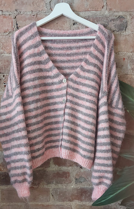 Heide baby pink and taupe stripe cardi