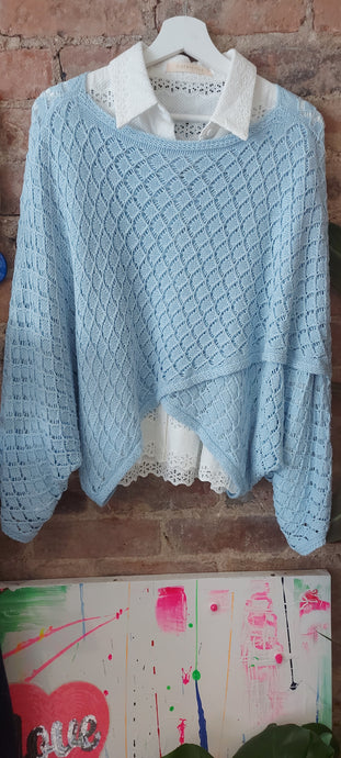 Heidi loose knit baby blue wrap style knit sweater