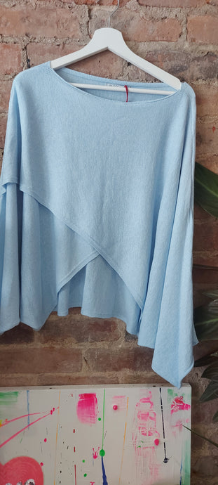 Heidi power blue wrap style light knit sweater