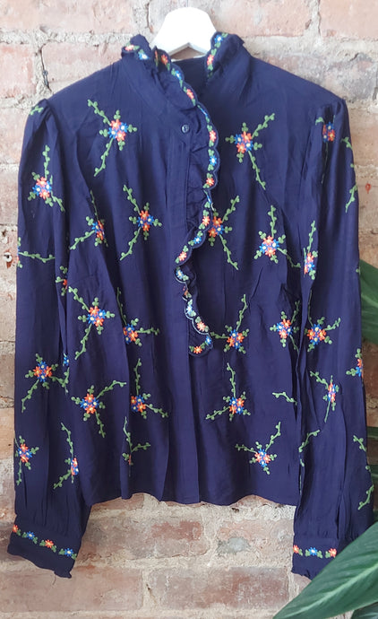 Heidi navy embroidered blouse