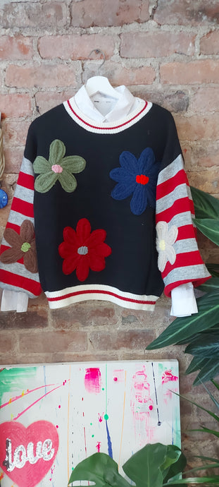 Heidi black flowers knit sweater