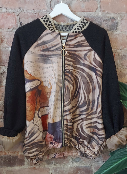 Heidi fleece and suede mix print bomber jacket